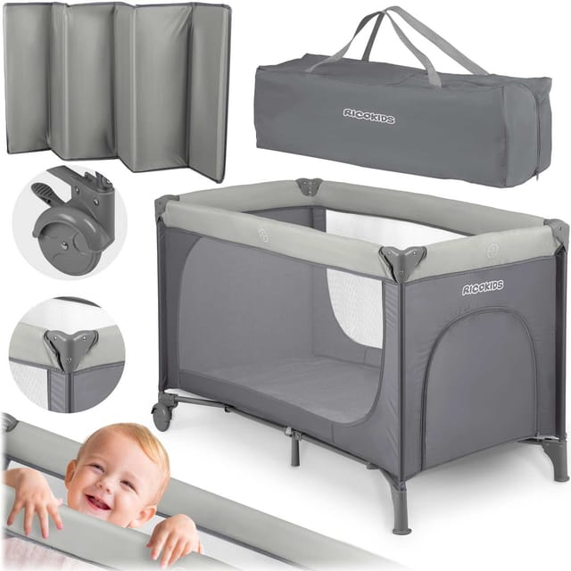Reisebett + Matratze + Tasche 125 X 65 X 78 Cm Rk-240 Hellgrau