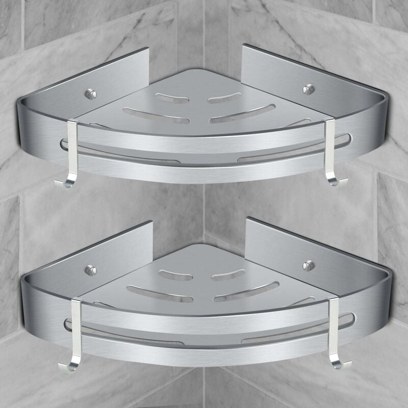 Eckduschregal, Badezimmerregal Ohne Bohren, Duschkorb, Wandmontiertes Duschregal Aus Aluminium, Zweiteilige Aufbewahrungsbox, Silber (2 Stück)