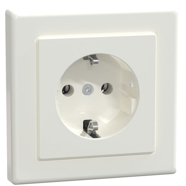 Schutzkontakt-Steckdose mit voller Abdeckplatte, Unterputz, 16 Ampere, 250 Volt, glänzend