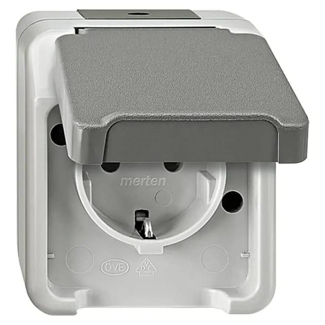 Schutzkontakt-Steckdose Schuko Aufputz mit Klappdeckel und Steckklemmen IP44