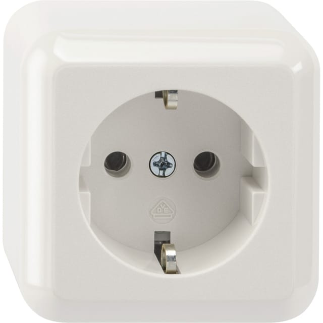 Schutzkontakt-Steckdose Aufputz mit Schraubbefestigung und Steckklemmen, 16 Ampere, 250 Volt