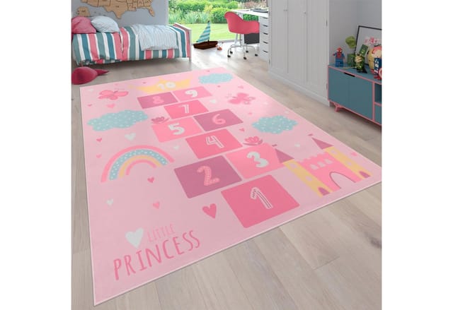 Paco Home - Teppich Kinderzimmer Kinderteppich Rutschfest Spielteppich Spielfeld Herz Pink 160x220 Cm