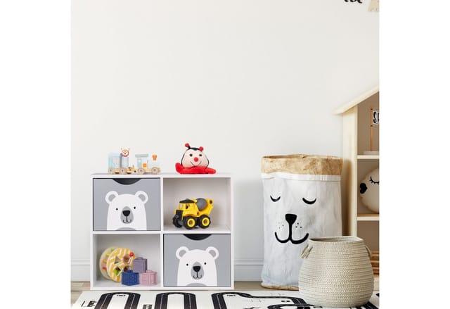 Kinderregal Bär, 2 Schubladen, 2 Offene Fächer, H X B X T: 48 X 60 X 24,5 Cm, Bücherregal Kinder, Weiß/grau - Relaxdays