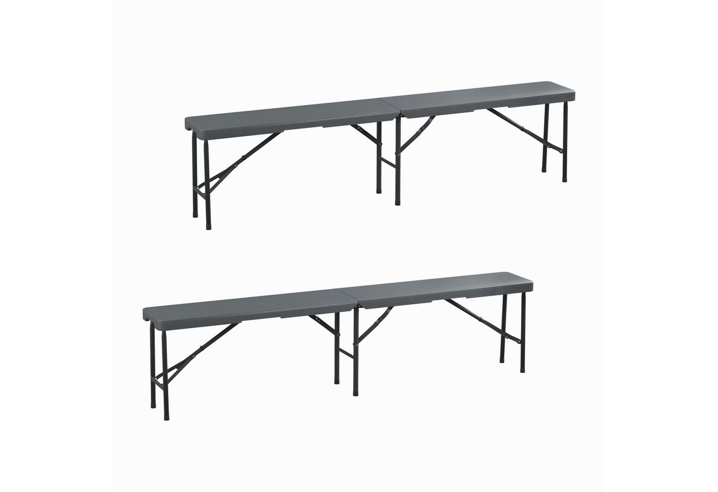 Bierbank 2er Set, Klappbar, Kunststoff, Stahl, Campingbank, Balkon & Garten, Hxbxt: 43 X 180 X 25 Cm, Grau - Relaxdays Bild 3