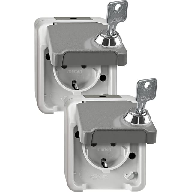 Schutzkontakt-Steckdose Schuko, Aufputz, mit Schraubklemmen, IP44, 16 Ampere, 250 Volt