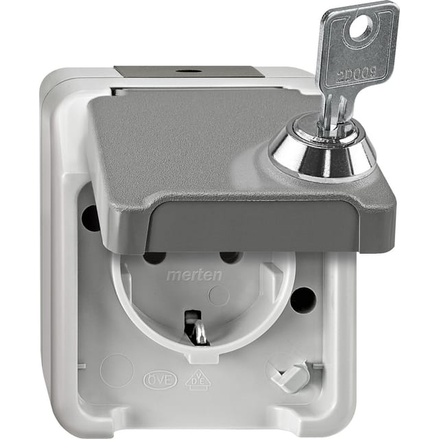 Schutzkontakt-Steckdose Schuko mit Klappdeckel, Aufputz, 16 Ampere, 250 Volt, IP44