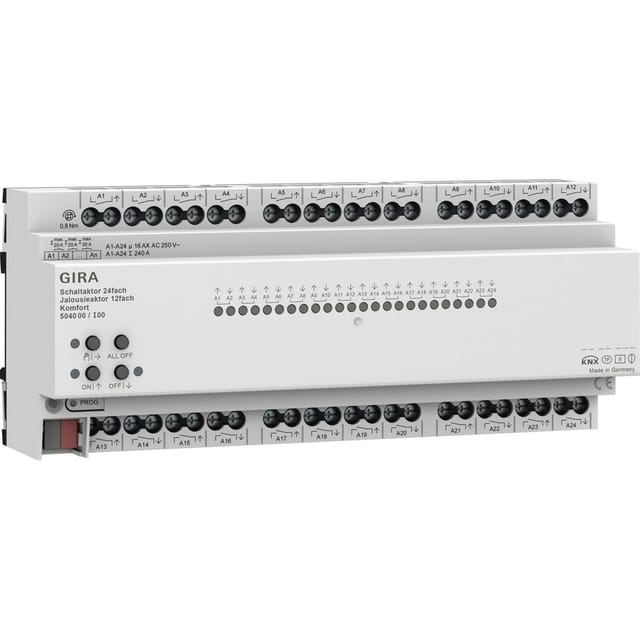 Schaltaktor 24-fach 16 Ampere und Jalousieaktor 12-fach 16 Ampere Komfort für KNX