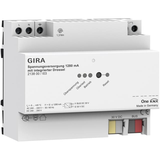 KNX-Spannungsversorgung 1280 Milliampere mit integrierter Drossel für Montageart REG, Stromversorgung