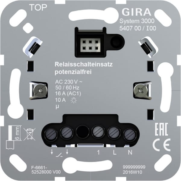 Relaisschalteinsatz potenzialfrei, 1 Kanal, 230 Volt, 16 Ampere, Unterputzmontage
