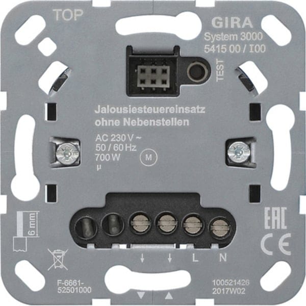 Jalousiesteuereinsatz ohne Nebenstelleneingang Typ 541500, Unterputzmontage, 230 Volt, Schalter