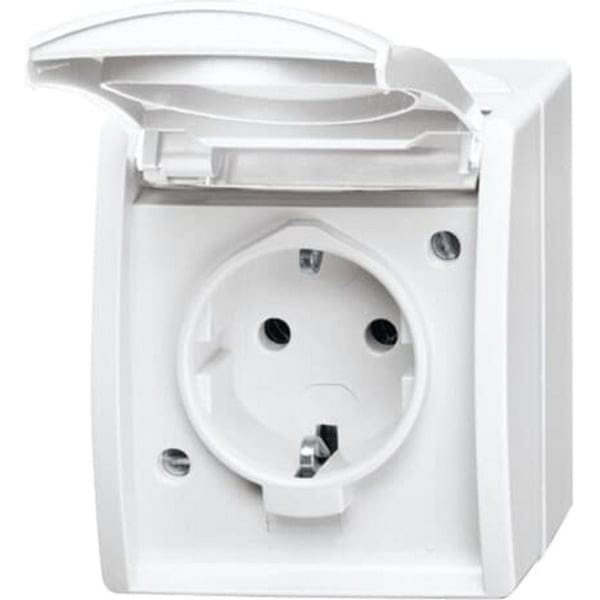 Schutzkontakt-Steckdose CEE 7/3 Typ F mit Klappdeckel, 16 Ampere, 250 Volt, Aufputz