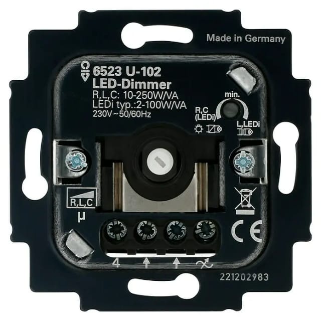 Dimmer-Einsatz Typ 6523 U-102 für Retrofit-LED und konventionelle Leuchtmittel, Unterputz
