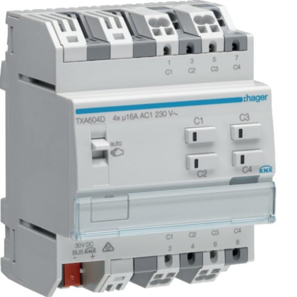 Schalt- und Jalousieausgang KNX 4-fach 16 Ampere C-Last, Aktor