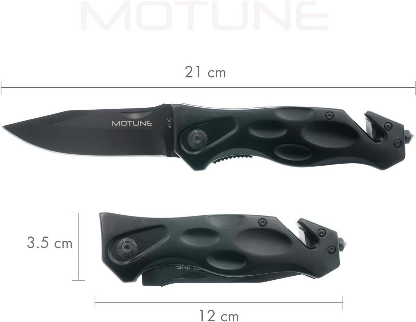 Motune® Zweihand Klappmesser 3-in-1 Kp21 - Taschenmesser Mit Aluminiumgriff - Zweihandmesser Mit Hochwertiger Edelstahlklinge 440c - Mit Schleifstein & Gürteltasche