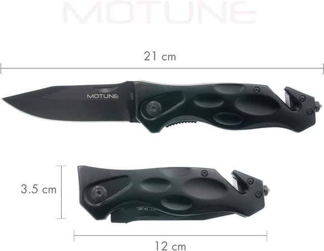 Motune® Zweihand Klappmesser 3-in-1 Kp21 - Taschenmesser Mit Aluminiumgriff - Zweihandmesser Mit Hochwertiger Edelstahlklinge 440c - Mit Schleifstein & Gürteltasche