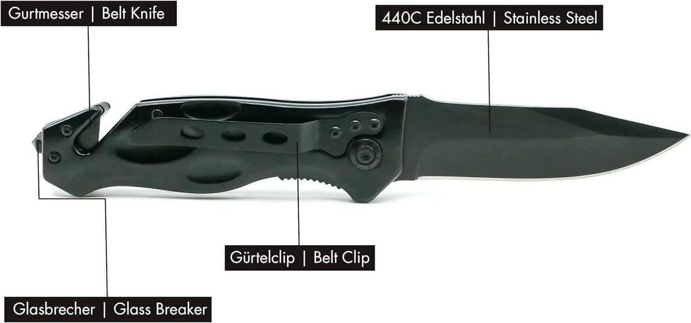 Motune® Zweihand Klappmesser 3-in-1 Kp21 - Taschenmesser Mit Aluminiumgriff - Zweihandmesser Mit Hochwertiger Edelstahlklinge 440c - Mit Schleifstein & Gürteltasche Bild 3