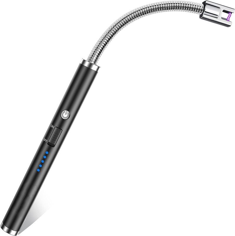 Wiederaufladbares Elektrisches Bogenfeuerzeug Mit Led-akkustandsanzeige, Langem, Flexiblem Griff, Usb-anschluss Zum Anzünden Von Kerzen, Gasherden, Beim Camping Und Grillen, Schwarz