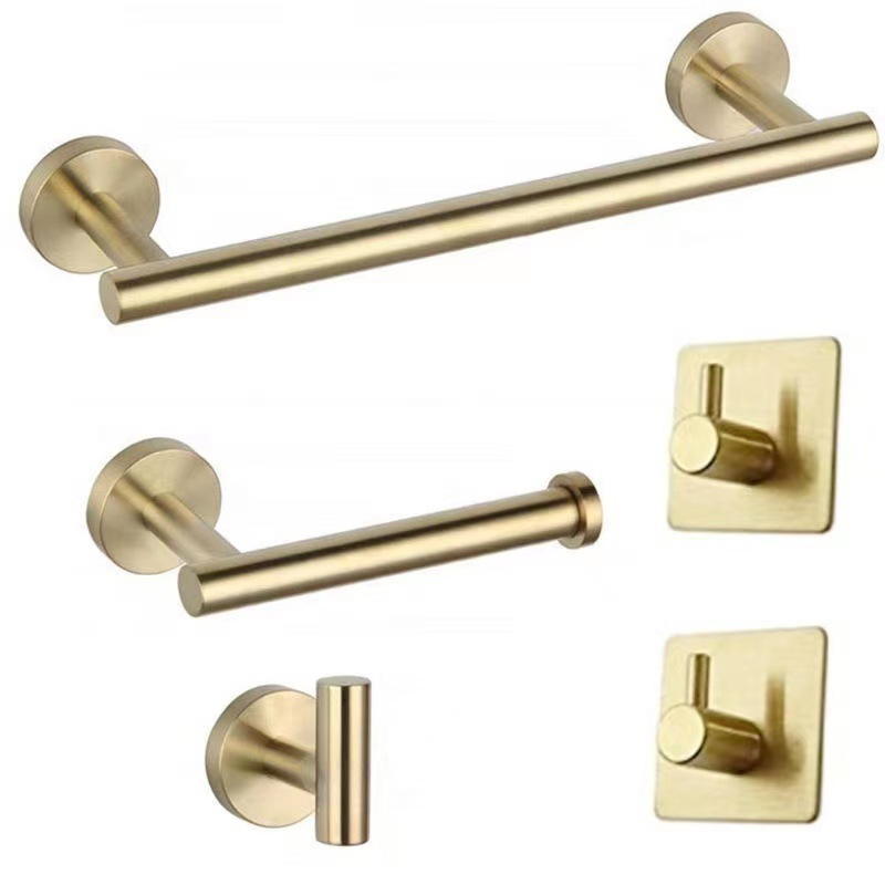 Badezimmer-accessoire-set, 5-teilig, Gebürstetes Gold, Edelstahl