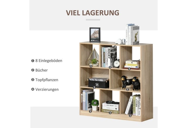 Homcom - Bücherregal 3-stöckige Aufbewahrungsregal Büroregal Display Regal Für Home-office Wohnzimmer Natur 97,5 X 30 X 100 Cm
