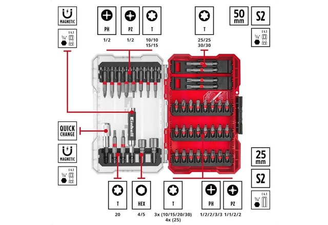 Bit- und Magnetbithalter-Set in M-CASE, 42-teilig, Bit-Satz