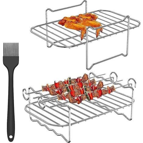 Support De Friteuse À Air 2 Pièces Pour Ninja – Acier Inoxydable 304 – Compatible 3.7qt À 4.2qt – Avec Brochettes Pour Cuisson Variée