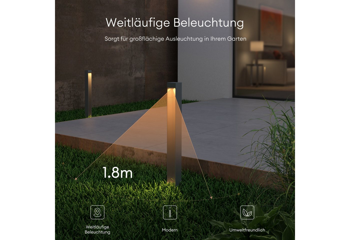 Mai & Mai Stehleuchte Außenleuchte 6x6x40cm Ip65 Wegeleuchte Außen Außenpollerleuchte Für Garten, 3000k Stehlampe Gartenlampe Außenlampe Standleuchte Sandgrau Dunkel 5w Balderslights Bild 2