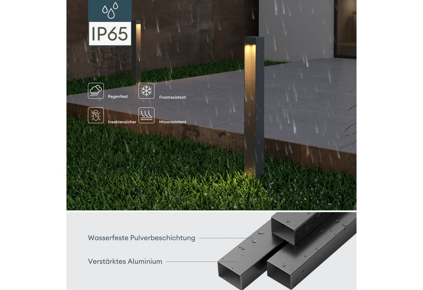 Mai & Mai Stehleuchte Außenleuchte 6x6x40cm Ip65 Wegeleuchte Außen Außenpollerleuchte Für Garten, 3000k Stehlampe Gartenlampe Außenlampe Standleuchte Sandgrau Dunkel 5w Balderslights Bild 4