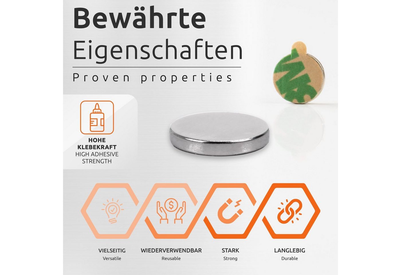 Ecence - Neodym Klebe-magnete 50x Selbstklebend Magnet Scheibe Stark Rund Klein 8x1mm