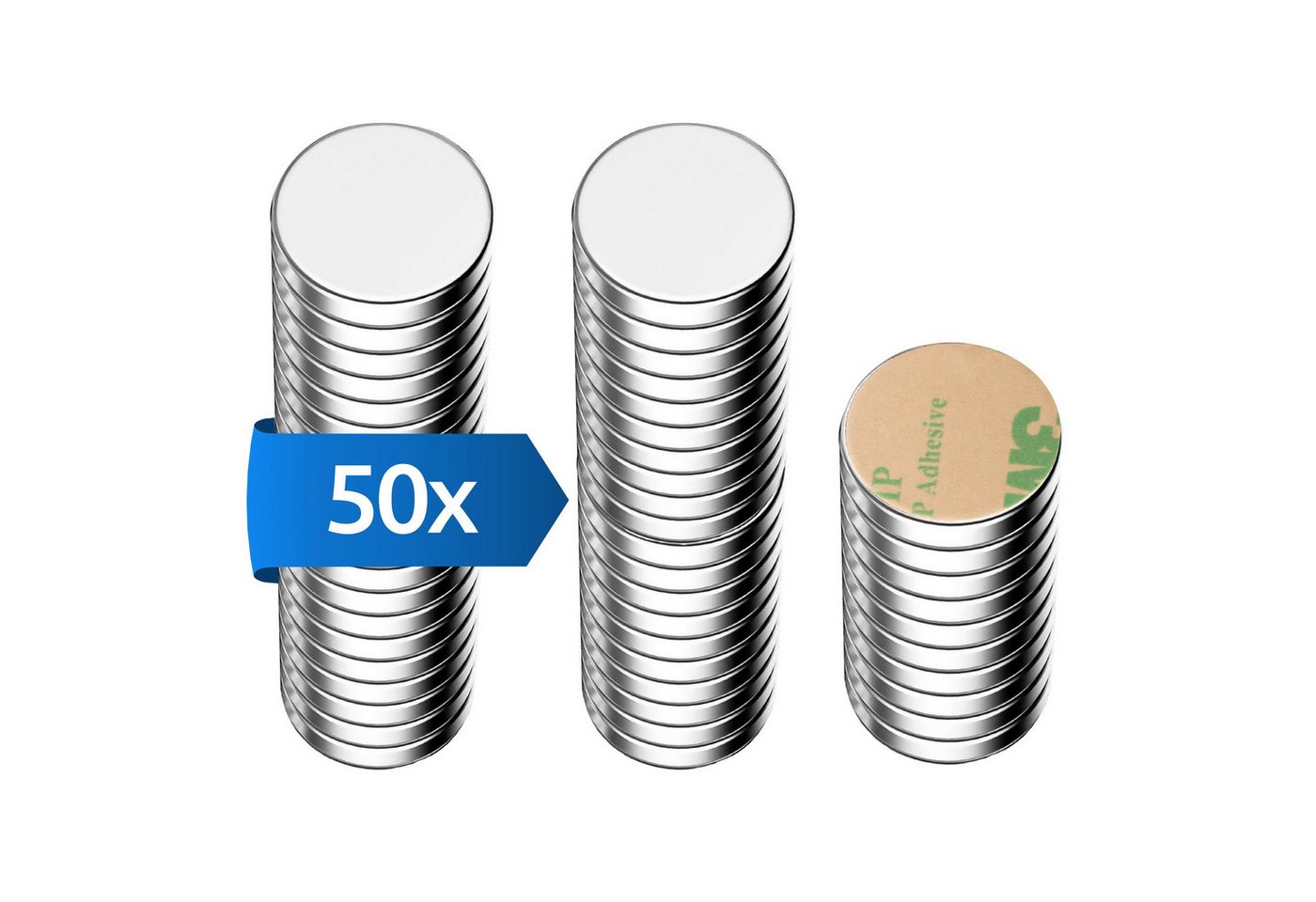 Ecence - Neodym Klebe-magnete 50x Selbstklebend Magnet Scheibe Stark Rund Klein 8x1mm Bild 4