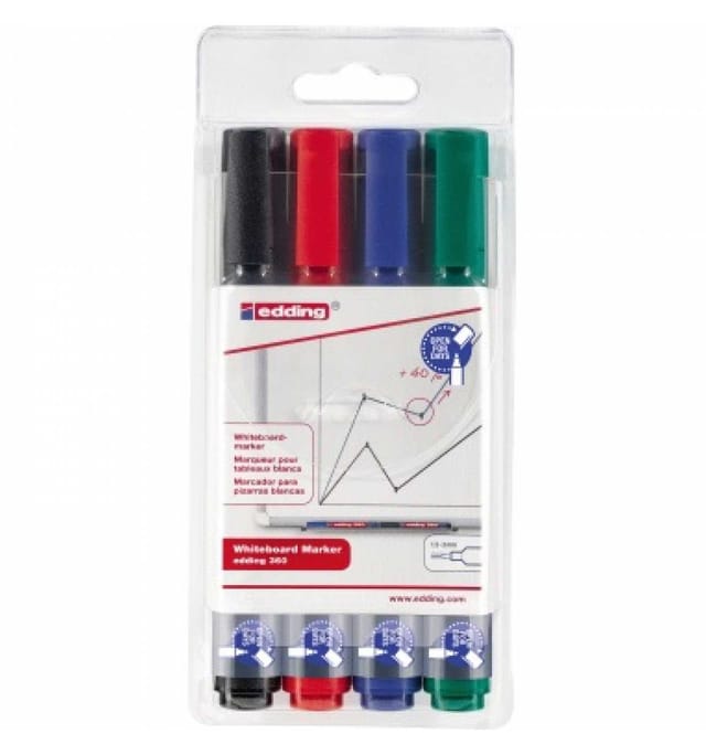 Edding 360 - Whiteboard-marker - 4 Stück-set - Kein Eintrocknen - Rot/blau/grün/schwarz