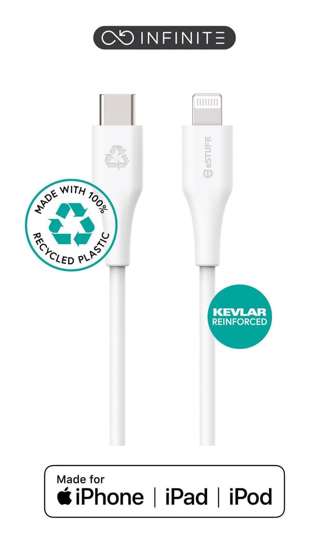 Estuff Infinite Usb-c Auf Lightning Mfi-kabel, 2 M, Weiß. Recycelt. Superweich. Es602270