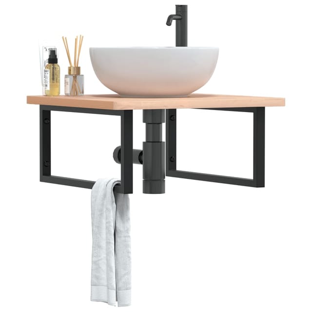 Vidaxl Basin Shelf Wall Mounted Steel And Solid Wood Beech