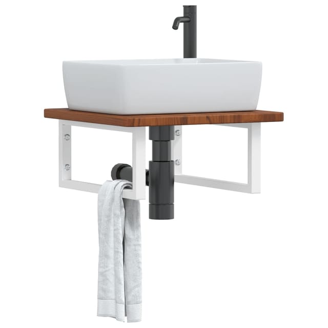 Vidaxl Basin Shelf Wall Mounted Steel And Solid Wood Oak