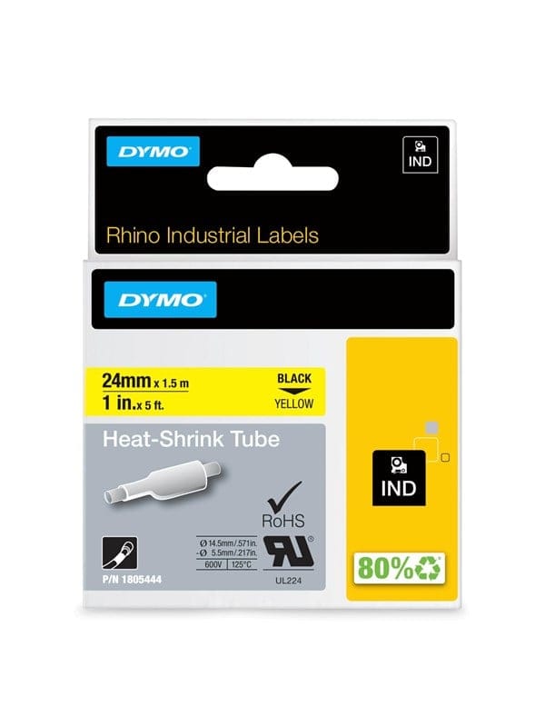 Rhino IND ORIGINAL Heißschrumpfschlauch 12mm x 1,5m, schwarz auf gelb, Etiketten- Schrumpfschlauch