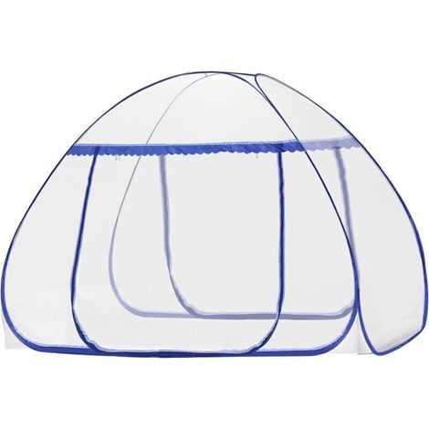 Einziehbares Moskitonetz Für Doppelbett, Mit Reißverschluss An Der Tür, Effektiver Mückenschutz, Geeignet Für Schlafzimmer, Camping Und Reisen, Blau, 150 X 200 X 180 Cm