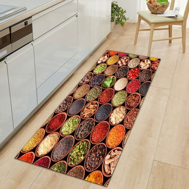 Küchenmatte, Gewürz- Und Geschirrset, Rutschfeste Küchenmatte Vor Der Spüle, Saugfähig, Waschbar, Rutschfeste Bodenmatte, Dekorative Matte, 40 X 120 Cm