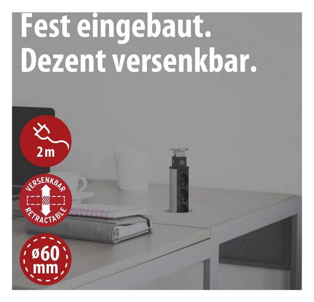 Tower Power versenkbare Steckdosenleiste 3-fach