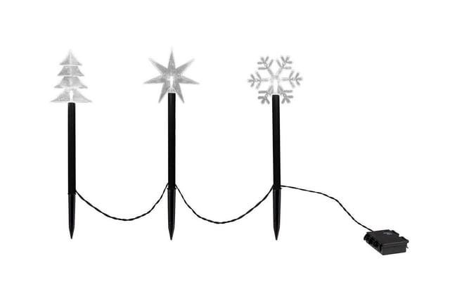 Led Gartenstecker 3er Set Tannenbaum Stern Schneeflocke Mit Timer - Je 40 Cm - Weihnachts Gartendeko Warm Weiß Beleuchtet - Garten Deko Beleuchtung Weihnachten Winter Advent Batterie Betrieben Mit Tim