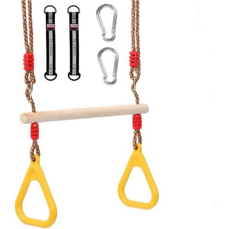 Multifunktionale Trapezschaukel Aus Holz Für Kinder Mit Kunststoffringen - Maximale Belastung: 200 Kg - Für Den Innen- Und Außenbereich Geeignet (gelb)