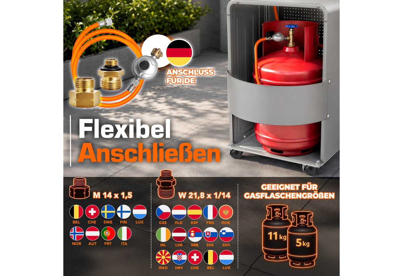 4200 Watt Gasheizer Grau Inkl. Gasdruckregler Gasschlauch + Abdeckung Gasofen Gasheizofen Keramik Mit 3 Stufen Infrarot Gasheizgerät Heizstrahler Für Butan- Oder Propangasflaschen Bis 15 Kg - Tresko Bild 4