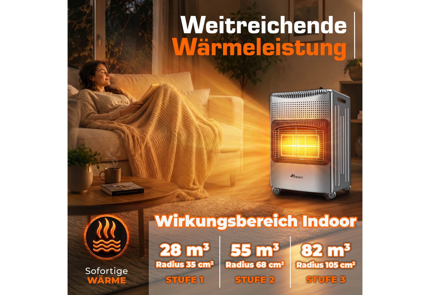 4200 Watt Gasheizer Grau Inkl. Gasdruckregler Gasschlauch + Abdeckung Gasofen Gasheizofen Keramik Mit 3 Stufen Infrarot Gasheizgerät Heizstrahler Für Butan- Oder Propangasflaschen Bis 15 Kg - Tresko Bild 5