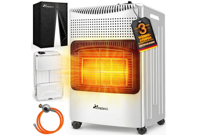 4200 Watt Gasheizer Weiß Inkl. Gasdruckregler Gasschlauch + Abdeckung Gasofen Gasheizofen Keramik Mit 3 Stufen Infrarot Gasheizgerät Heizstrahler Für Butan- Oder Propangasflaschen Bis 15 Kg - Tresko