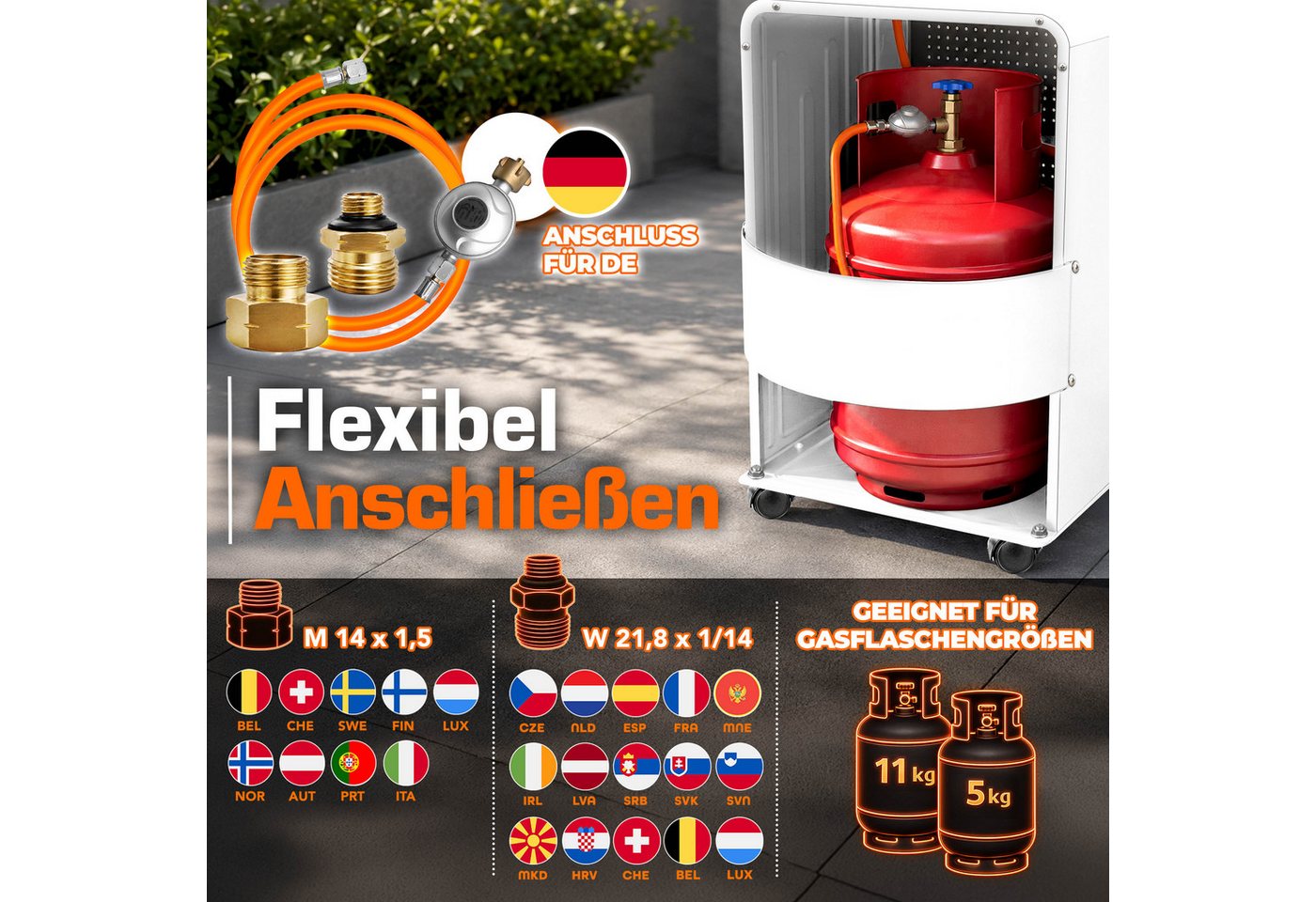 4200 Watt Gasheizer Weiß Inkl. Gasdruckregler Gasschlauch + Abdeckung Gasofen Gasheizofen Keramik Mit 3 Stufen Infrarot Gasheizgerät Heizstrahler Für Butan- Oder Propangasflaschen Bis 15 Kg - Tresko Bild 3