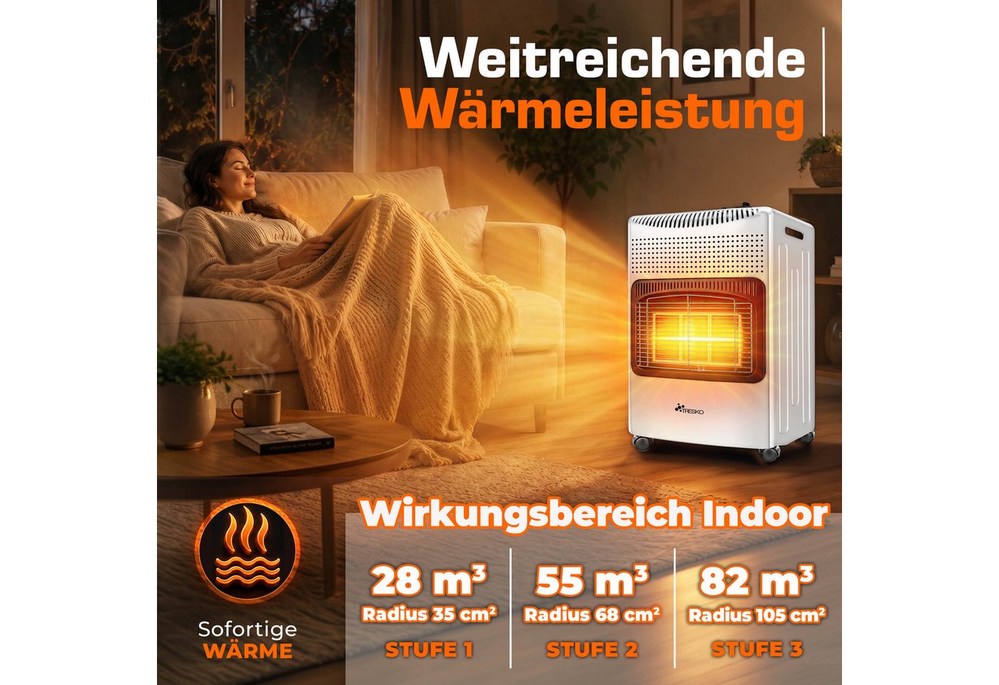 4200 Watt Gasheizer Weiß Inkl. Gasdruckregler Gasschlauch + Abdeckung Gasofen Gasheizofen Keramik Mit 3 Stufen Infrarot Gasheizgerät Heizstrahler Für Butan- Oder Propangasflaschen Bis 15 Kg - Tresko Bild 4