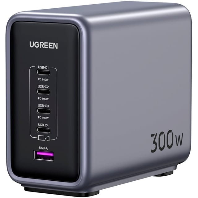 Ugreen Cd333 Nexode Wandladegerät, Usb + 4x Usb-c, Gan, 300w + Usb-c-kabel 240w (schwarz)