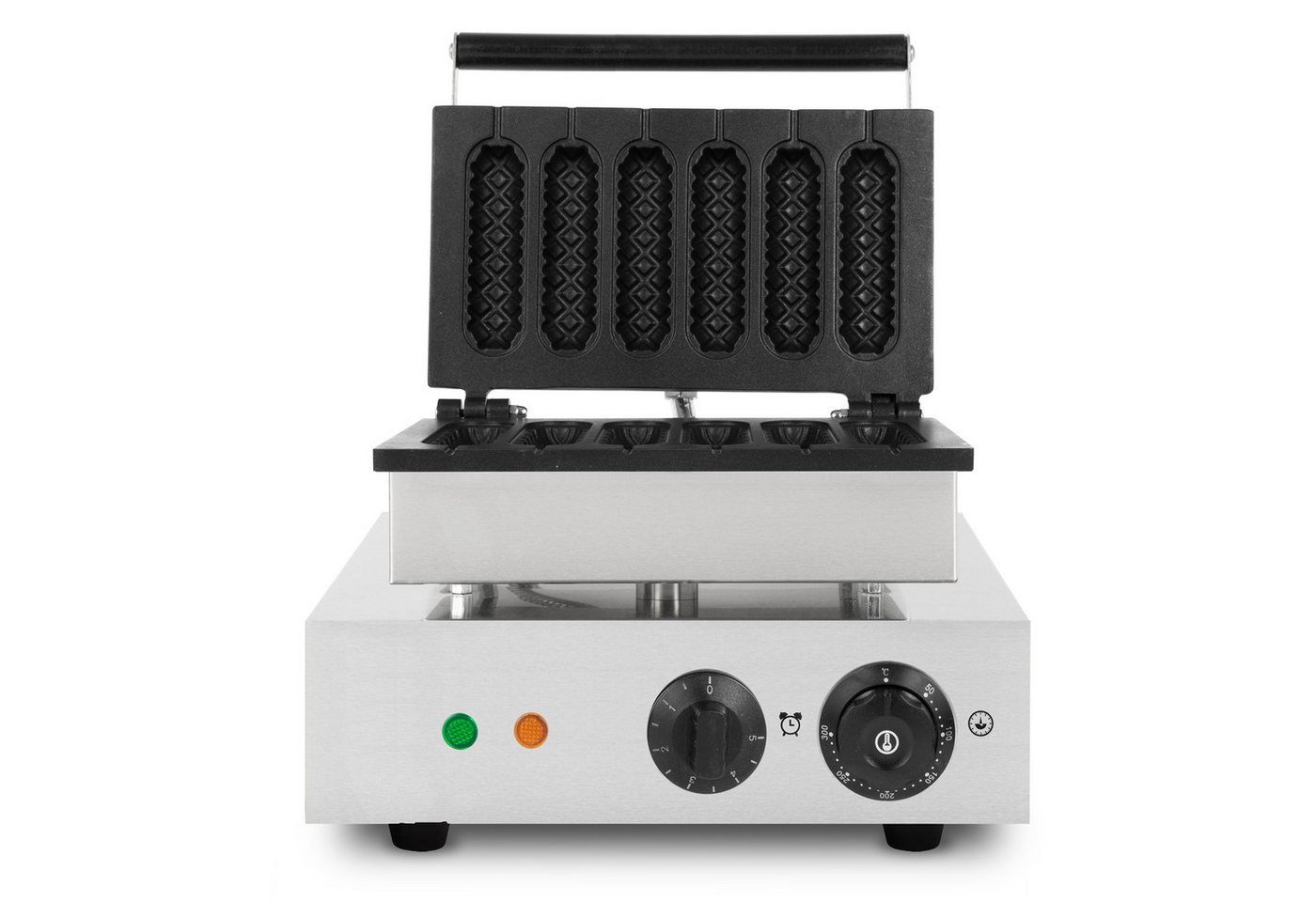 Waffeleisen Am Stiel, 6 Waffeln Gleichzeitig, 120 Stück Pro Stunde, Regelbar 0°-300°c, Teflonbeschichtet, Waffel Gusseisen Mit Edelstahlgehäuse, Waffle Maker 1550 Watt, Timerfunktion, Kaltgriff - Vertes Bild 2