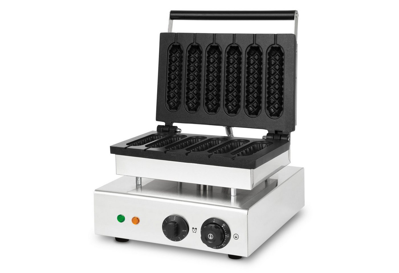 Waffeleisen Am Stiel, 6 Waffeln Gleichzeitig, 120 Stück Pro Stunde, Regelbar 0°-300°c, Teflonbeschichtet, Waffel Gusseisen Mit Edelstahlgehäuse, Waffle Maker 1550 Watt, Timerfunktion, Kaltgriff - Vertes Bild 5