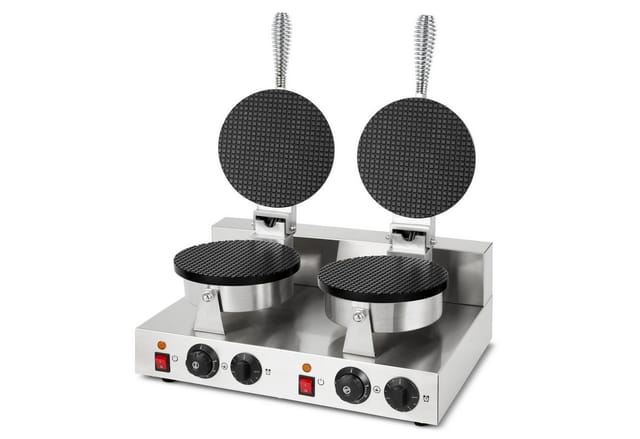 Waffeleisen Doppelt, Hörncheneisen Für Eiswaffeln, 48 Stück Pro Std., Kegel, Regelbar 0-300°c, Timer, Teflonbeschichtet, Gusseisen Hörnchenautomat Edelstahlgehäuse, Hörnchen Waffle Maker 2000 W - Vertes