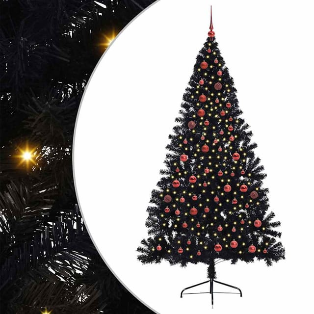 Künstlicher Vorbeleuchteter Weihnachtsbaum Schwarz 210 Cm Pvc Vidaxl