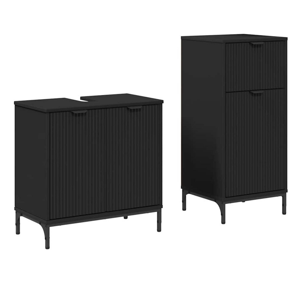 Vidaxl Bathroom Furniture Set 2 Pcs Black Engineered Wood And Metal